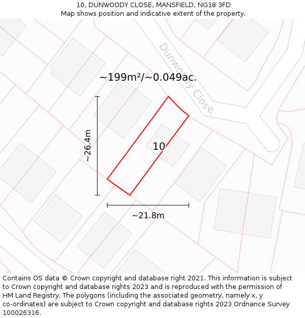 10, DUNWOODY CLOSE, MANSFIELD, NG18 3FD: Plot and title map