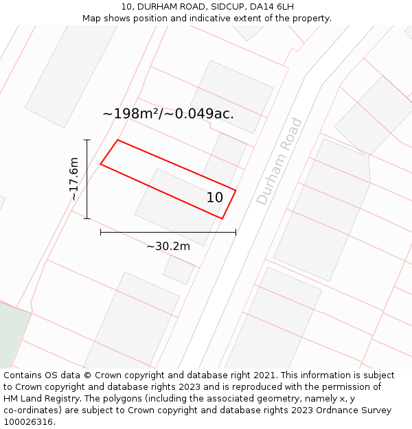 10, DURHAM ROAD, SIDCUP, DA14 6LH: Plot and title map