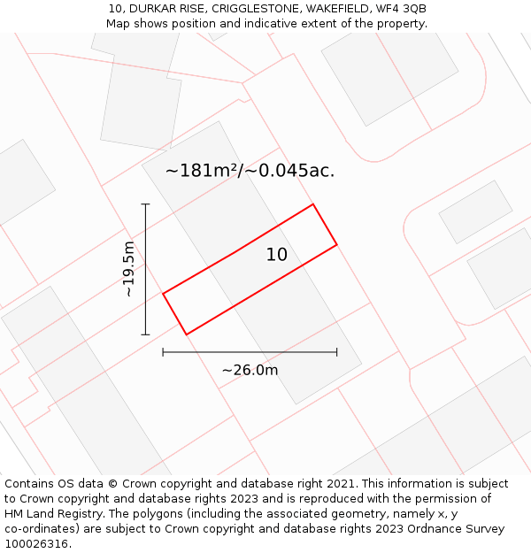 10, DURKAR RISE, CRIGGLESTONE, WAKEFIELD, WF4 3QB: Plot and title map