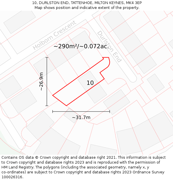 10, DURLSTON END, TATTENHOE, MILTON KEYNES, MK4 3EP: Plot and title map