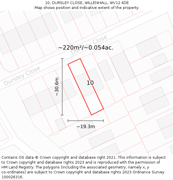 10, DURSLEY CLOSE, WILLENHALL, WV12 4DE: Plot and title map