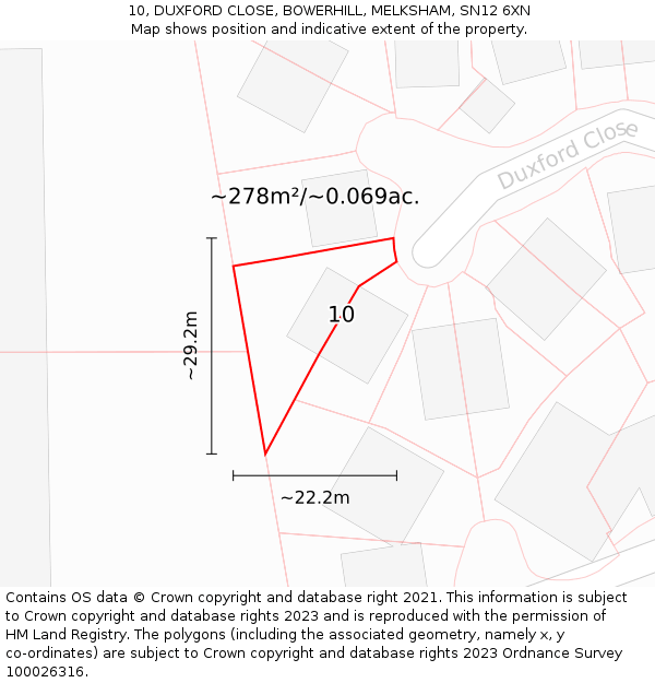 10, DUXFORD CLOSE, BOWERHILL, MELKSHAM, SN12 6XN: Plot and title map