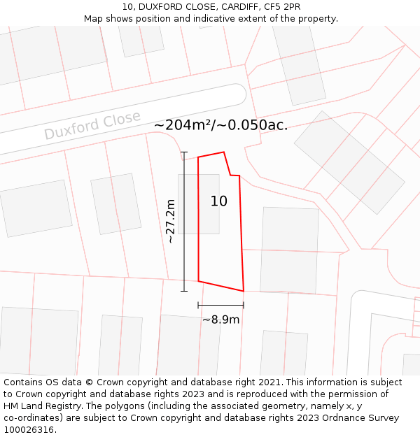 10, DUXFORD CLOSE, CARDIFF, CF5 2PR: Plot and title map
