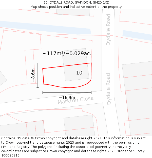 10, DYDALE ROAD, SWINDON, SN25 1XD: Plot and title map