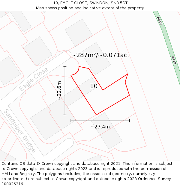 10, EAGLE CLOSE, SWINDON, SN3 5DT: Plot and title map