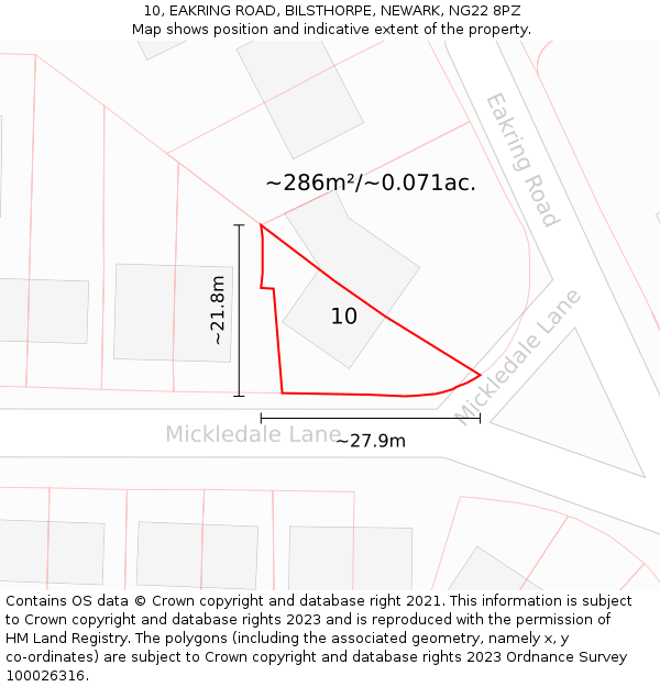 10, EAKRING ROAD, BILSTHORPE, NEWARK, NG22 8PZ: Plot and title map
