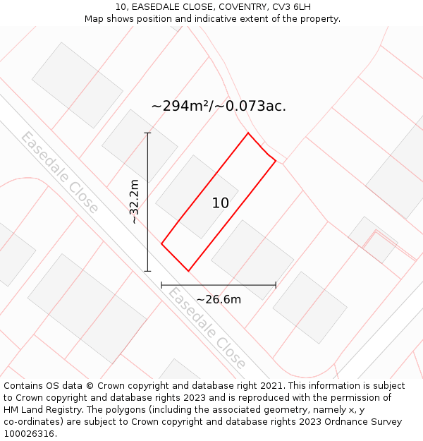 10, EASEDALE CLOSE, COVENTRY, CV3 6LH: Plot and title map