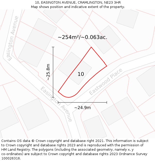 10, EASINGTON AVENUE, CRAMLINGTON, NE23 3HR: Plot and title map