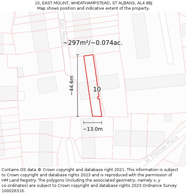 10, EAST MOUNT, WHEATHAMPSTEAD, ST ALBANS, AL4 8BJ: Plot and title map