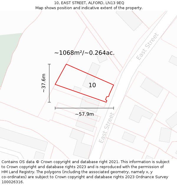 10, EAST STREET, ALFORD, LN13 9EQ: Plot and title map