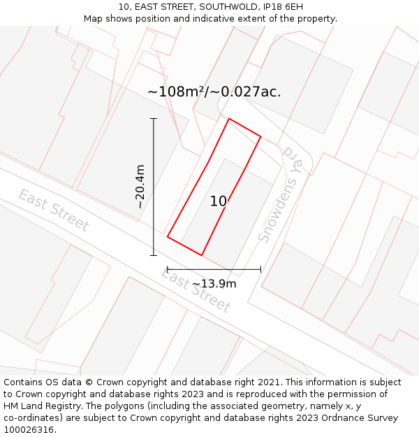 10, EAST STREET, SOUTHWOLD, IP18 6EH: Plot and title map