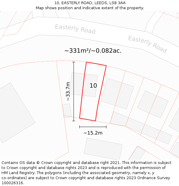 10, EASTERLY ROAD, LEEDS, LS8 3AA: Plot and title map