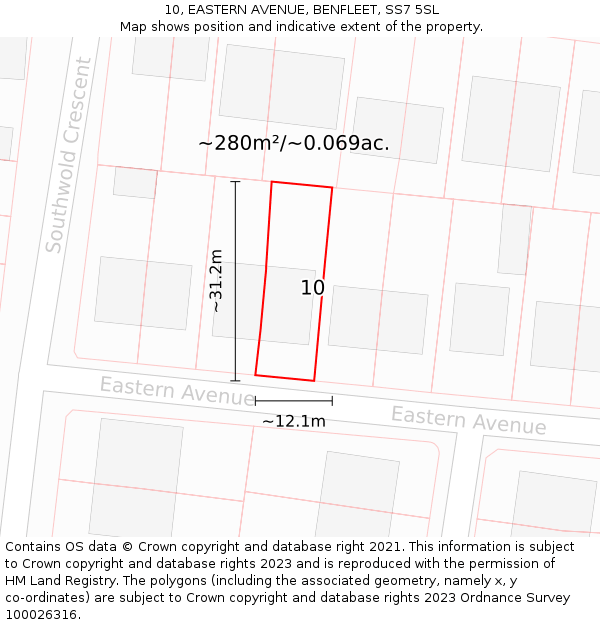 10, EASTERN AVENUE, BENFLEET, SS7 5SL: Plot and title map