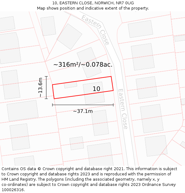 10, EASTERN CLOSE, NORWICH, NR7 0UG: Plot and title map
