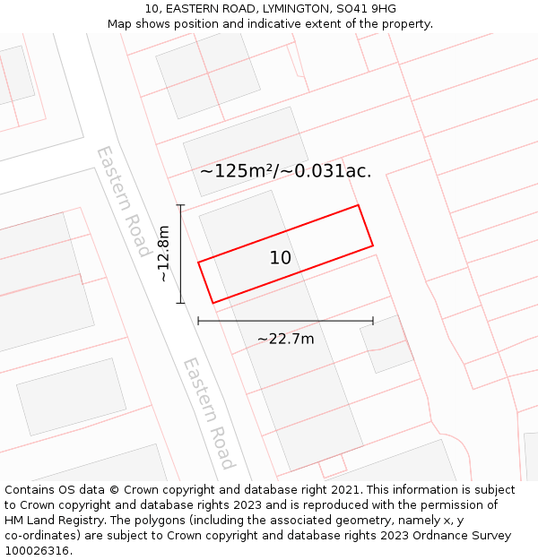 10, EASTERN ROAD, LYMINGTON, SO41 9HG: Plot and title map