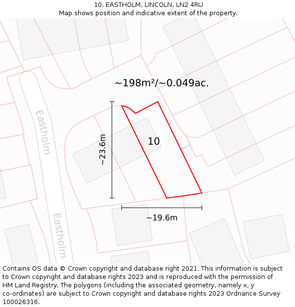 10, EASTHOLM, LINCOLN, LN2 4RU: Plot and title map