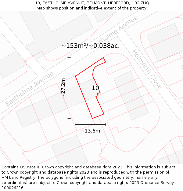10, EASTHOLME AVENUE, BELMONT, HEREFORD, HR2 7UQ: Plot and title map