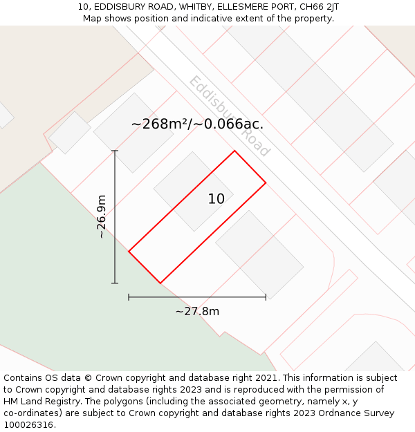 10, EDDISBURY ROAD, WHITBY, ELLESMERE PORT, CH66 2JT: Plot and title map