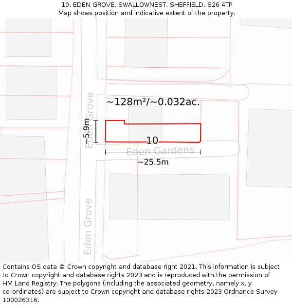10, EDEN GROVE, SWALLOWNEST, SHEFFIELD, S26 4TP: Plot and title map