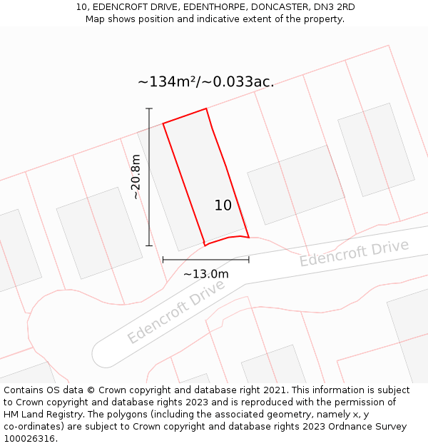 10, EDENCROFT DRIVE, EDENTHORPE, DONCASTER, DN3 2RD: Plot and title map