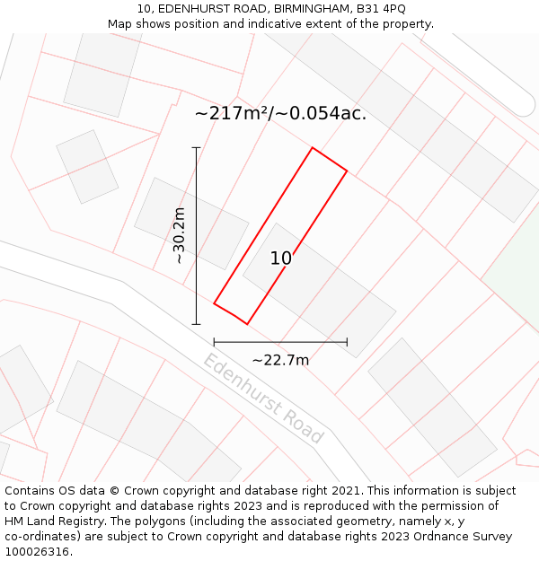 10, EDENHURST ROAD, BIRMINGHAM, B31 4PQ: Plot and title map