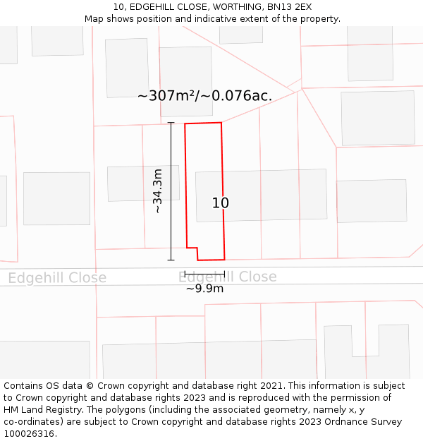 10, EDGEHILL CLOSE, WORTHING, BN13 2EX: Plot and title map