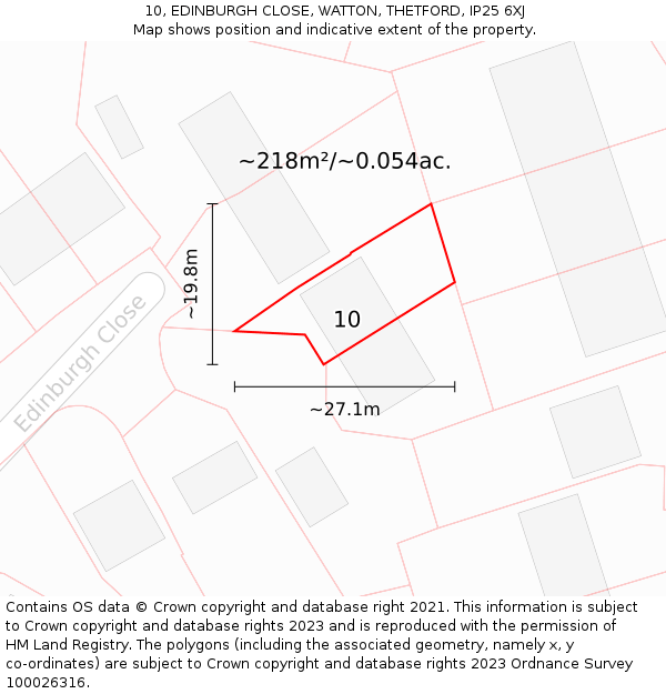 10, EDINBURGH CLOSE, WATTON, THETFORD, IP25 6XJ: Plot and title map