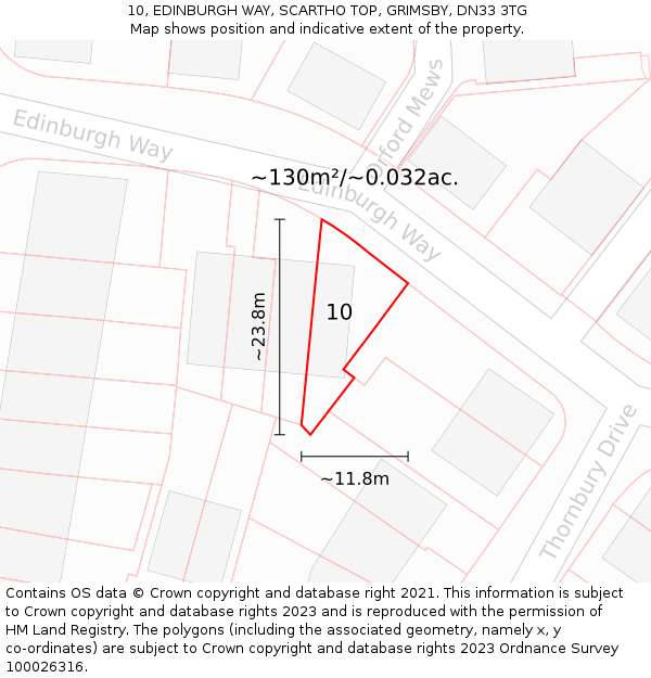10, EDINBURGH WAY, SCARTHO TOP, GRIMSBY, DN33 3TG: Plot and title map