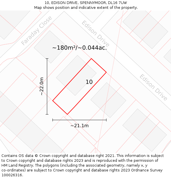 10, EDISON DRIVE, SPENNYMOOR, DL16 7UW: Plot and title map