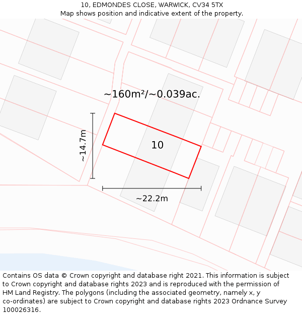 10, EDMONDES CLOSE, WARWICK, CV34 5TX: Plot and title map