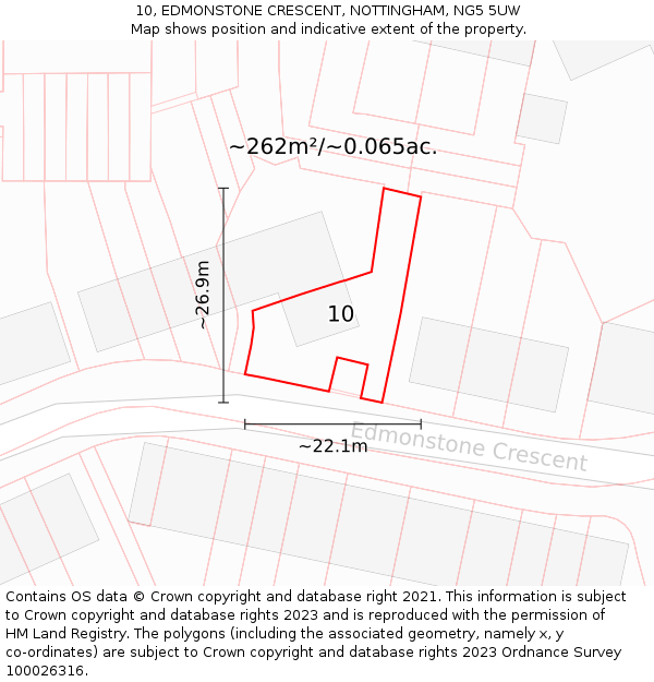 10, EDMONSTONE CRESCENT, NOTTINGHAM, NG5 5UW: Plot and title map