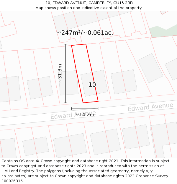 10, EDWARD AVENUE, CAMBERLEY, GU15 3BB: Plot and title map