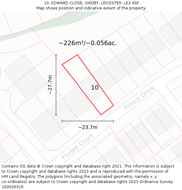 10, EDWARD CLOSE, OADBY, LEICESTER, LE2 4SF: Plot and title map