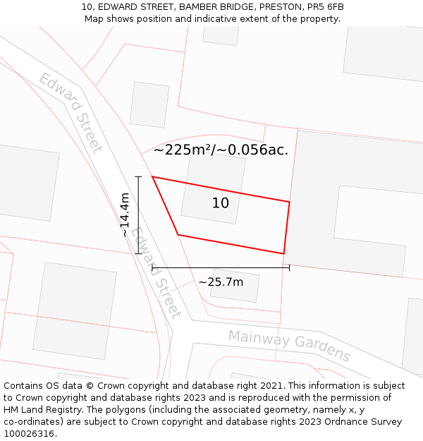 10, EDWARD STREET, BAMBER BRIDGE, PRESTON, PR5 6FB: Plot and title map