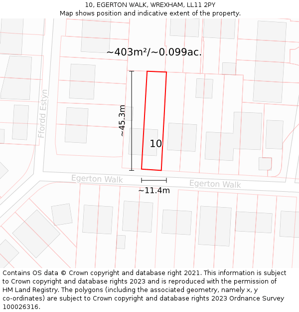 10, EGERTON WALK, WREXHAM, LL11 2PY: Plot and title map