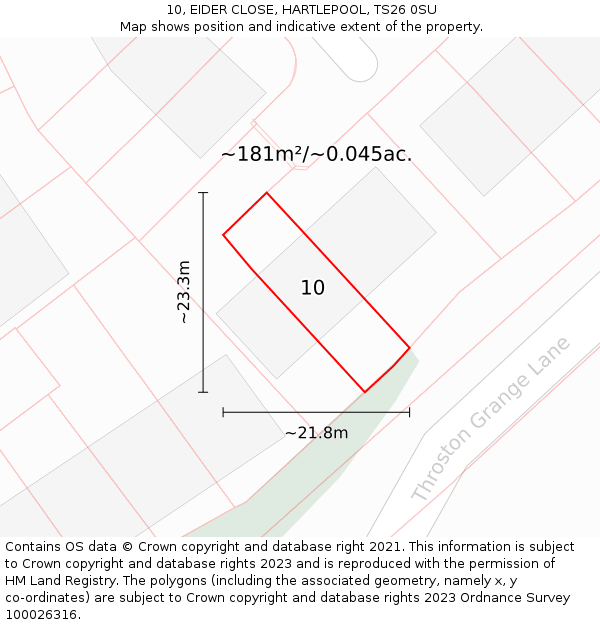 10, EIDER CLOSE, HARTLEPOOL, TS26 0SU: Plot and title map