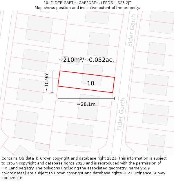 10, ELDER GARTH, GARFORTH, LEEDS, LS25 2JT: Plot and title map