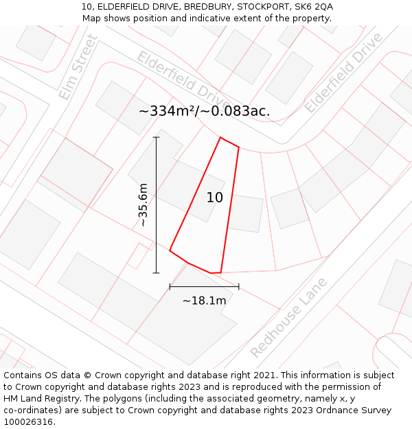 10, ELDERFIELD DRIVE, BREDBURY, STOCKPORT, SK6 2QA: Plot and title map