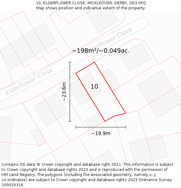 10, ELDERFLOWER CLOSE, MICKLEOVER, DERBY, DE3 0FQ: Plot and title map