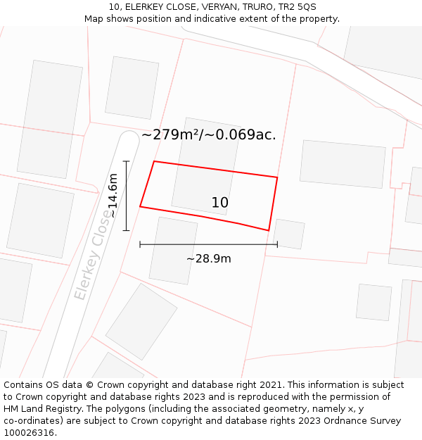 10, ELERKEY CLOSE, VERYAN, TRURO, TR2 5QS: Plot and title map