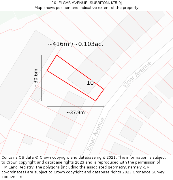 10, ELGAR AVENUE, SURBITON, KT5 9JJ: Plot and title map