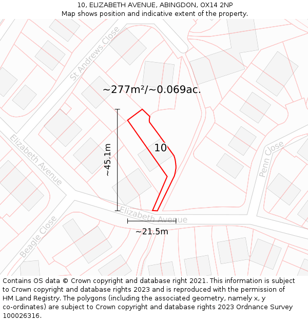 10, ELIZABETH AVENUE, ABINGDON, OX14 2NP: Plot and title map