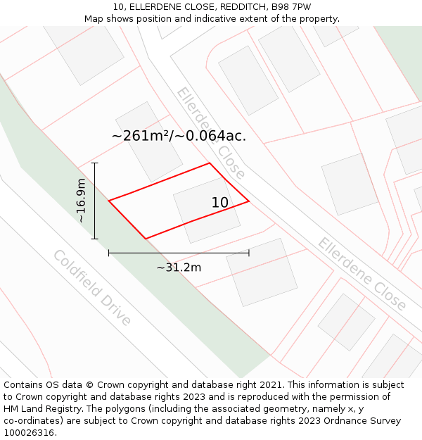 10, ELLERDENE CLOSE, REDDITCH, B98 7PW: Plot and title map