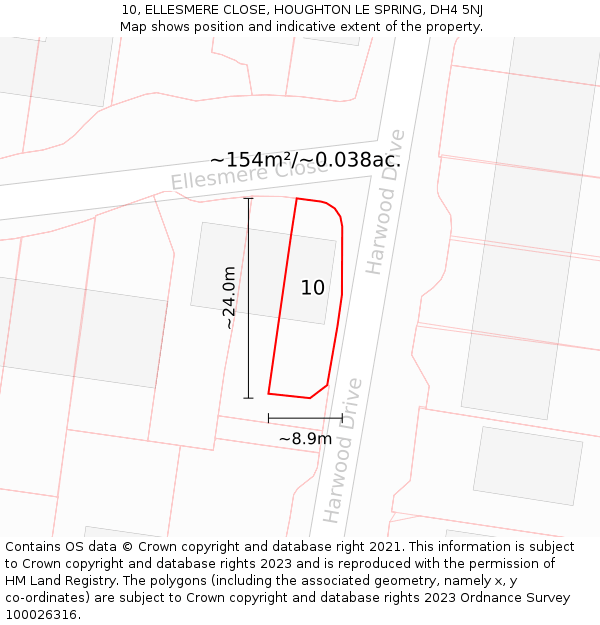 10, ELLESMERE CLOSE, HOUGHTON LE SPRING, DH4 5NJ: Plot and title map