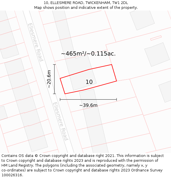 10, ELLESMERE ROAD, TWICKENHAM, TW1 2DL: Plot and title map
