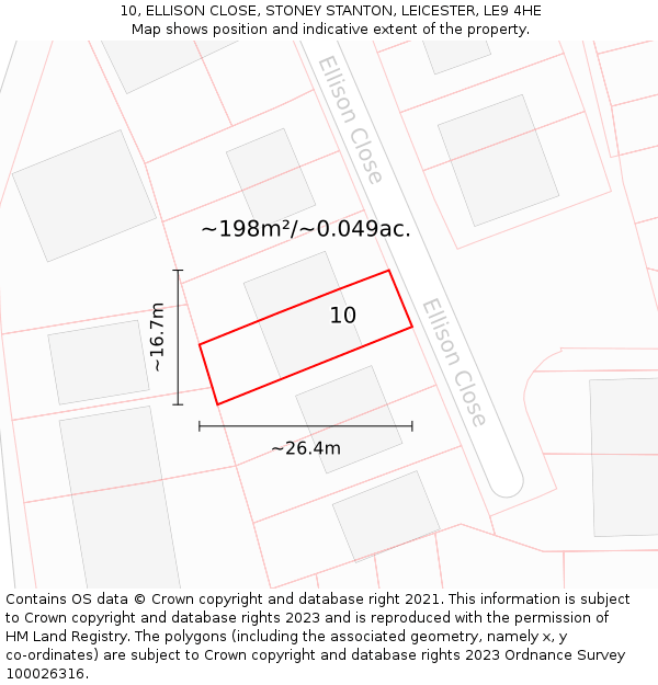 10, ELLISON CLOSE, STONEY STANTON, LEICESTER, LE9 4HE: Plot and title map