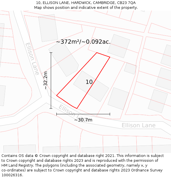10, ELLISON LANE, HARDWICK, CAMBRIDGE, CB23 7QA: Plot and title map