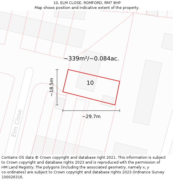 10, ELM CLOSE, ROMFORD, RM7 8HP: Plot and title map