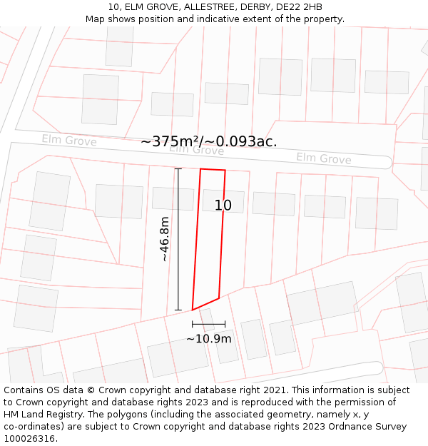 10, ELM GROVE, ALLESTREE, DERBY, DE22 2HB: Plot and title map