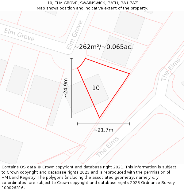 10, ELM GROVE, SWAINSWICK, BATH, BA1 7AZ: Plot and title map